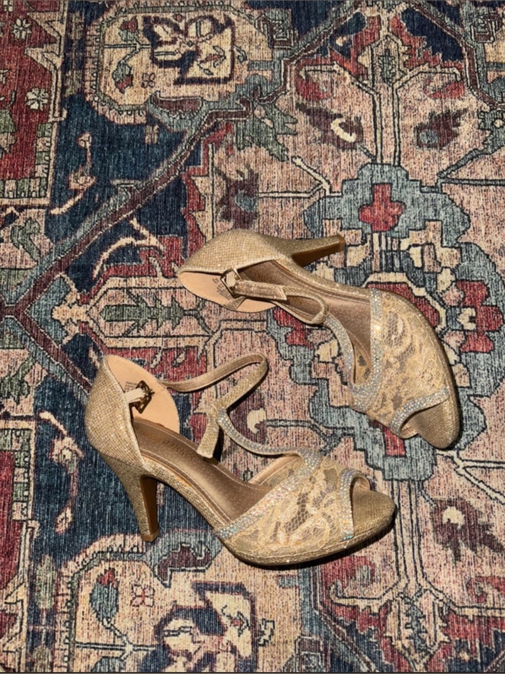 elegant champagne/gold lace heels